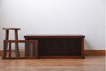 レトロ家具　昭和レトロ　モールガラス入り小さなローボード