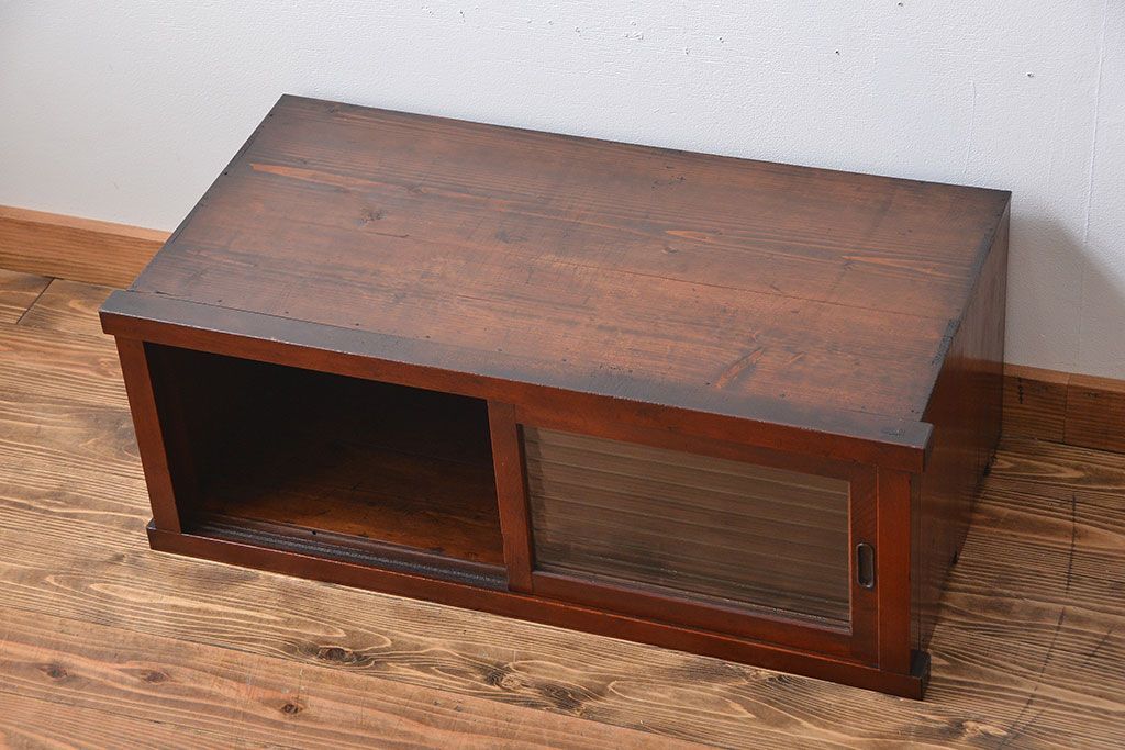 レトロ家具　昭和レトロ　モールガラス入り小さなローボード