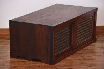 レトロ家具　昭和レトロ　モールガラス入り小さなローボード