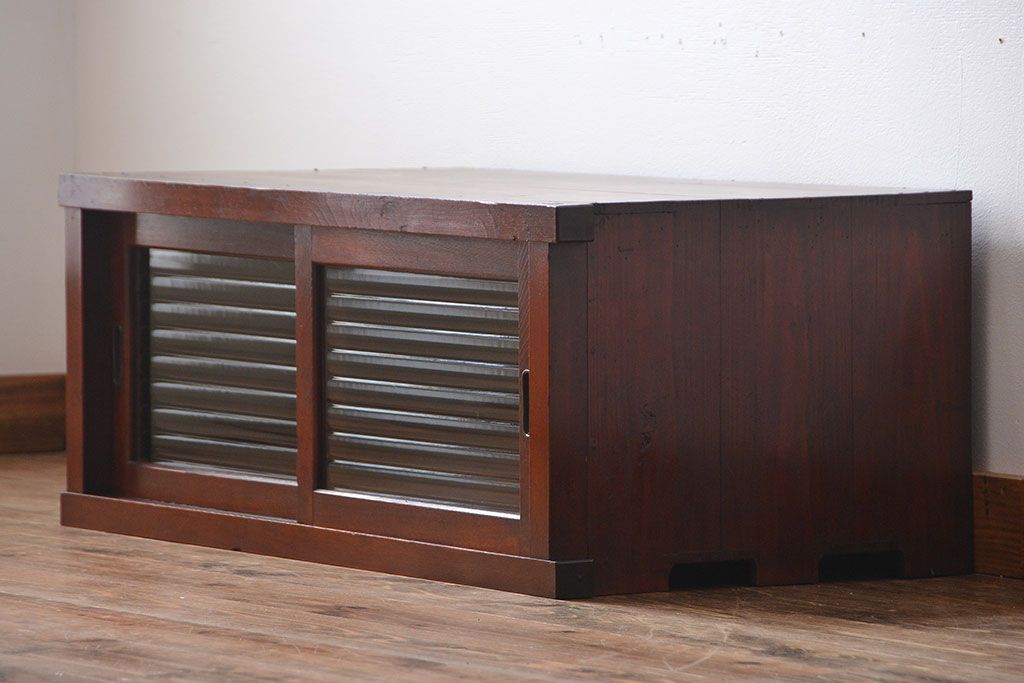 レトロ家具　昭和レトロ　モールガラス入り小さなローボード