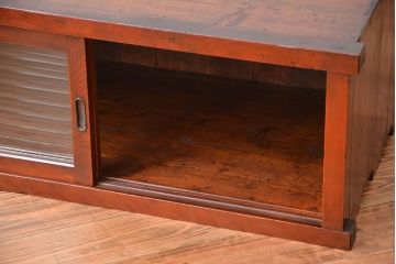 レトロ家具　昭和レトロ　モールガラス入り小さなローボード