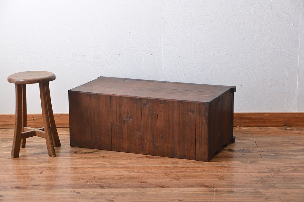 レトロ家具　昭和レトロ　モールガラス入り小さなローボード