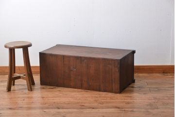 レトロ家具　昭和レトロ　モールガラス入り小さなローボード