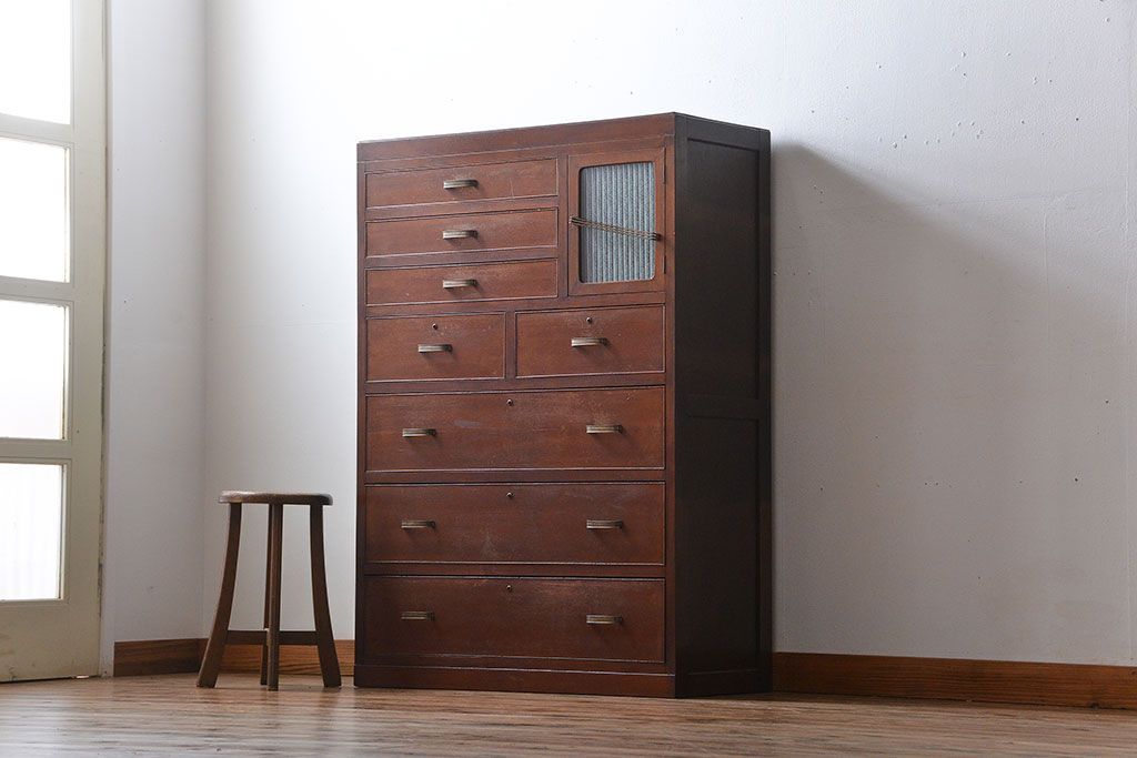 レトロ家具　昭和レトロ　収納棚付きチェスト