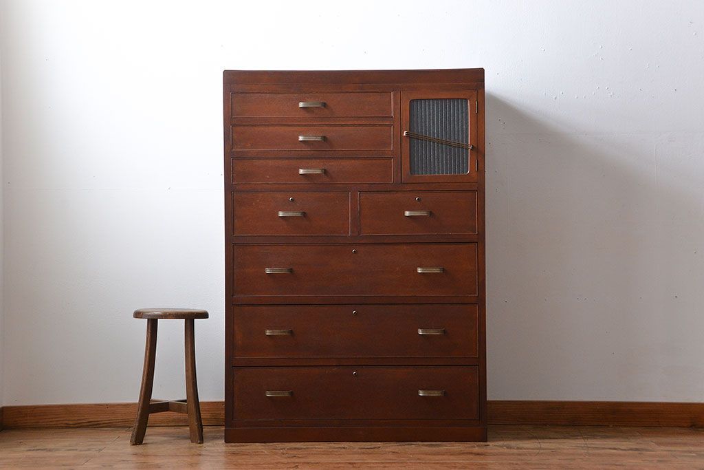 レトロ家具　昭和レトロ　収納棚付きチェスト