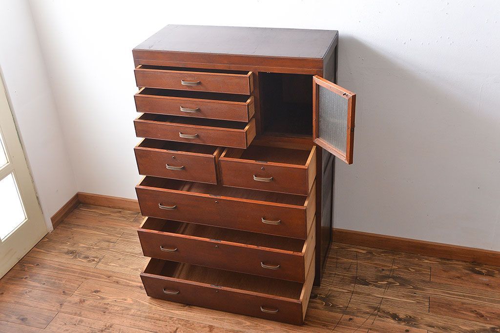 レトロ家具　昭和レトロ　収納棚付きチェスト