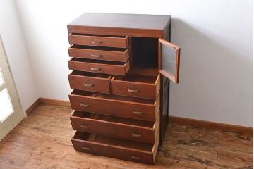 レトロ家具　昭和レトロ　収納棚付きチェスト