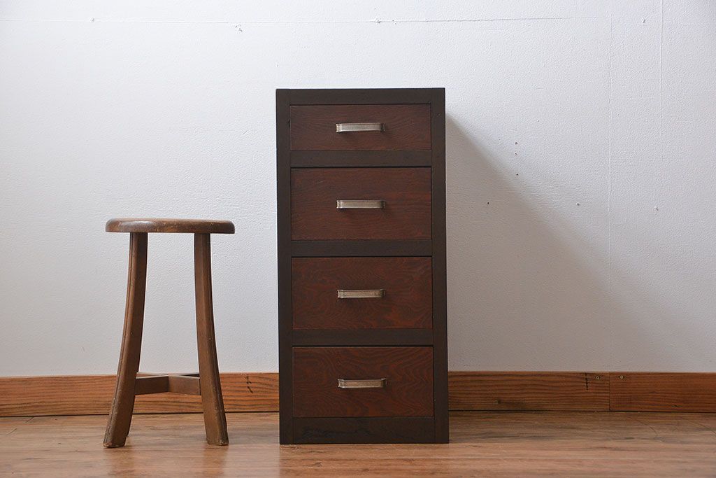 レトロ家具　昭和レトロ　シンプルで使いやすい4杯引き出し(2)