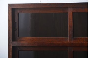 アンティーク家具　アンティーク　前面欅材!ダイヤガラス入り引き戸収納棚