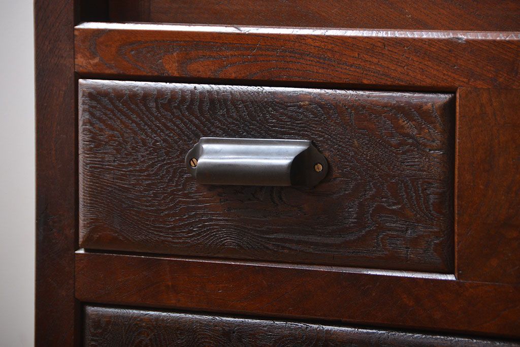 アンティーク家具　アンティーク　前面欅材!ダイヤガラス入り引き戸収納棚