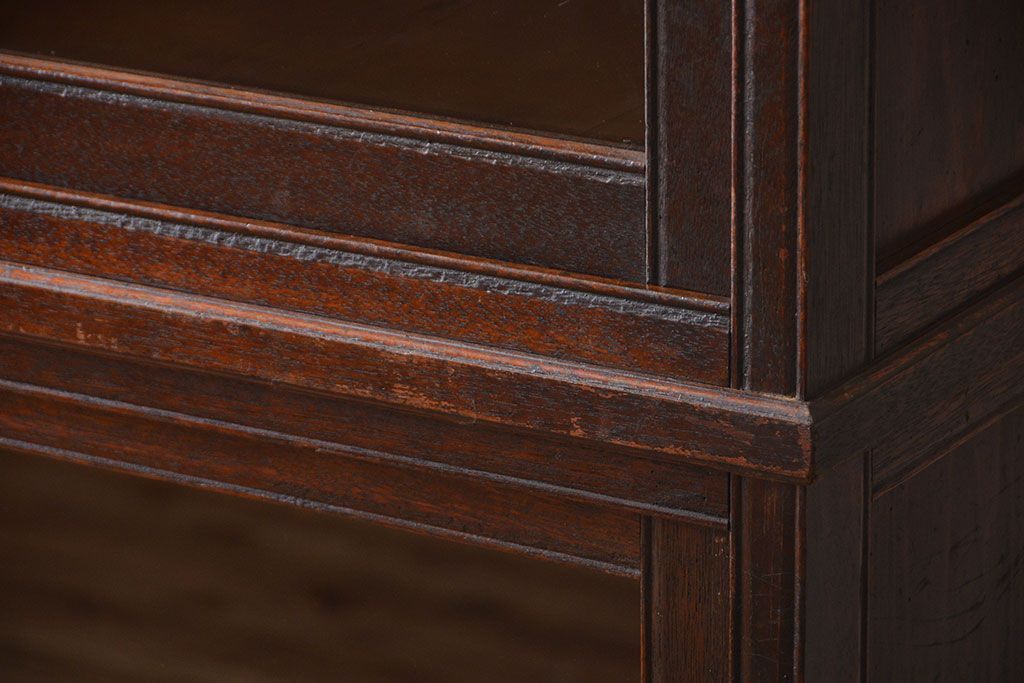 アンティーク家具　大正ロマン　引き出し付き!大きなガラス引き戸収納棚