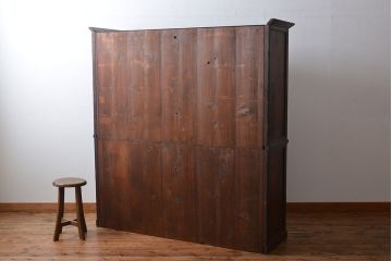 アンティーク家具　大正ロマン　引き出し付き!大きなガラス引き戸収納棚