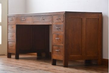 レトロ家具　昭和レトロ　ワイドで薄型の珍しい両袖机