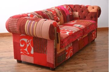 中古　イギリス製　お洒落な3人掛けパッチワークソファ