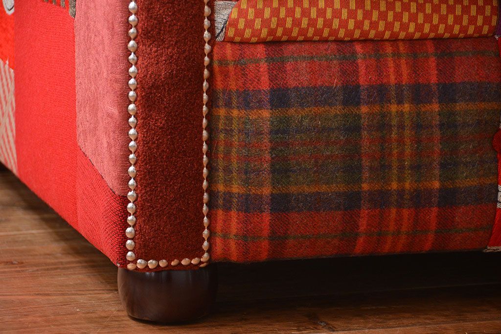 中古　イギリス製　お洒落な3人掛けパッチワークソファ