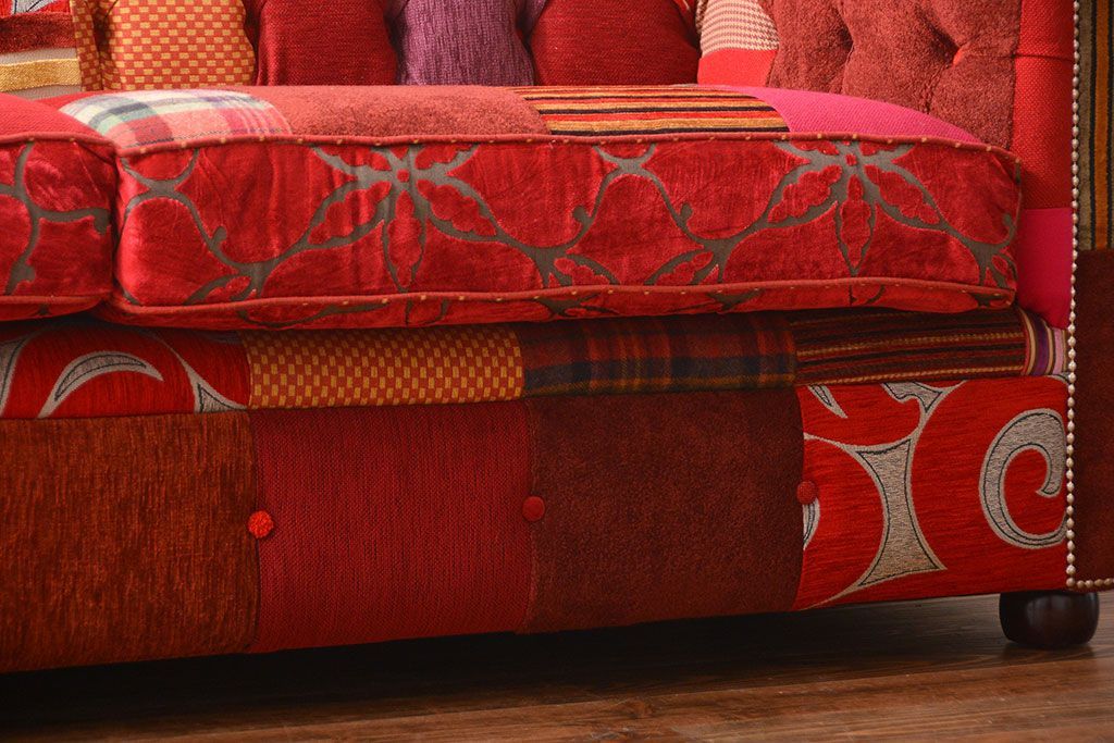 中古　イギリス製　お洒落な3人掛けパッチワークソファ