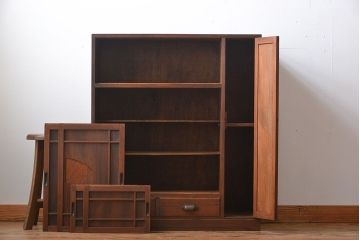 レトロ家具　昭和レトロ　引き出し2杯付き引き戸収納棚