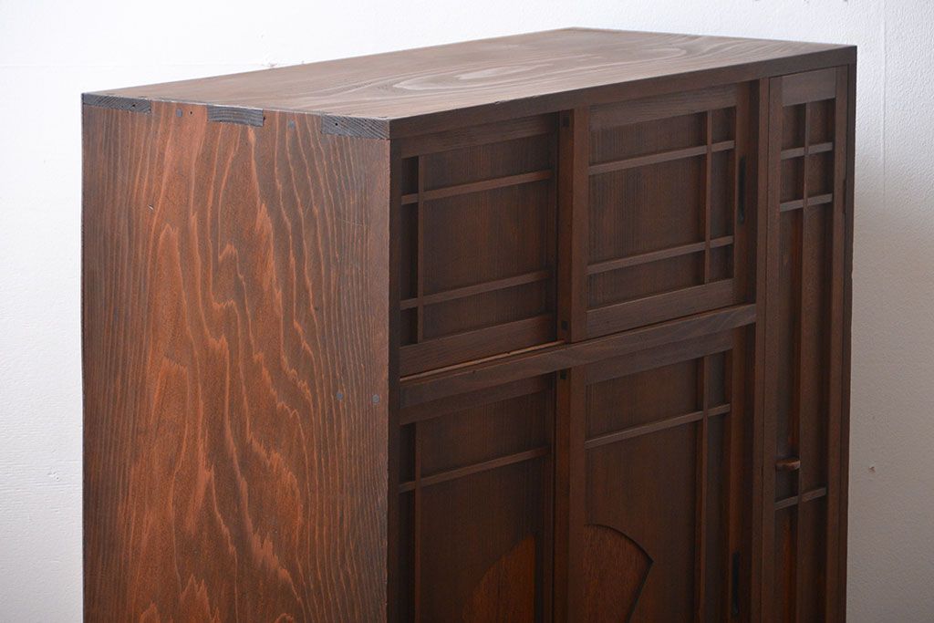 レトロ家具　昭和レトロ　引き出し2杯付き引き戸収納棚