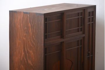 レトロ家具　昭和レトロ　引き出し2杯付き引き戸収納棚