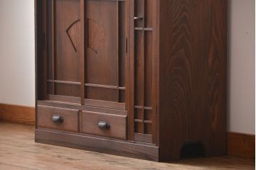 レトロ家具　昭和レトロ　引き出し2杯付き引き戸収納棚