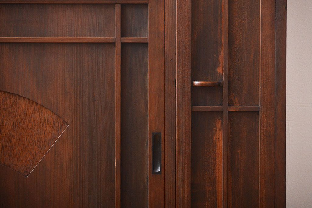 レトロ家具　昭和レトロ　引き出し2杯付き引き戸収納棚