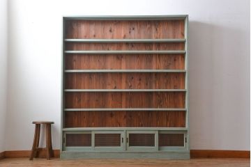 アンティーク家具　アンティークペイント　薄型で大きな飾り棚