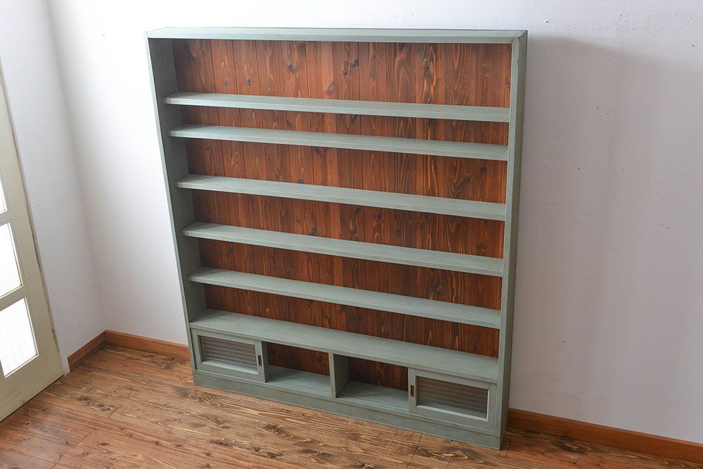 アンティーク家具　アンティークペイント　薄型で大きな飾り棚