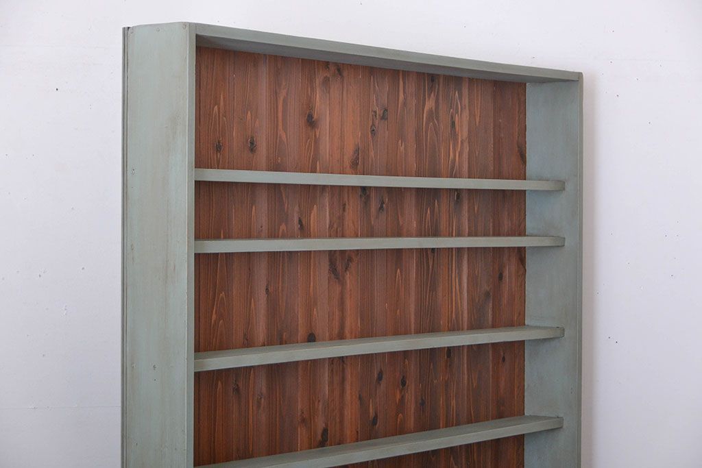 アンティーク家具　アンティークペイント　薄型で大きな飾り棚