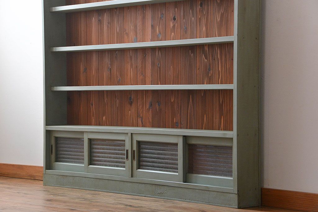 アンティーク家具　アンティークペイント　薄型で大きな飾り棚