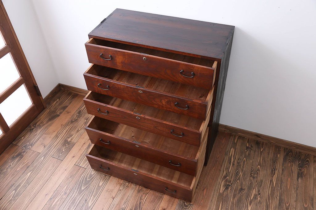 アンティーク家具　古民具・骨董　前面欅材!おしゃれな時代箪笥