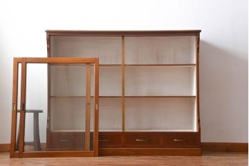 アンティーク家具　アンティーク　大きなガラス引き戸収納棚