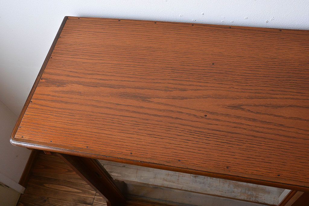 アンティーク家具　アンティーク　大きなガラス引き戸収納棚