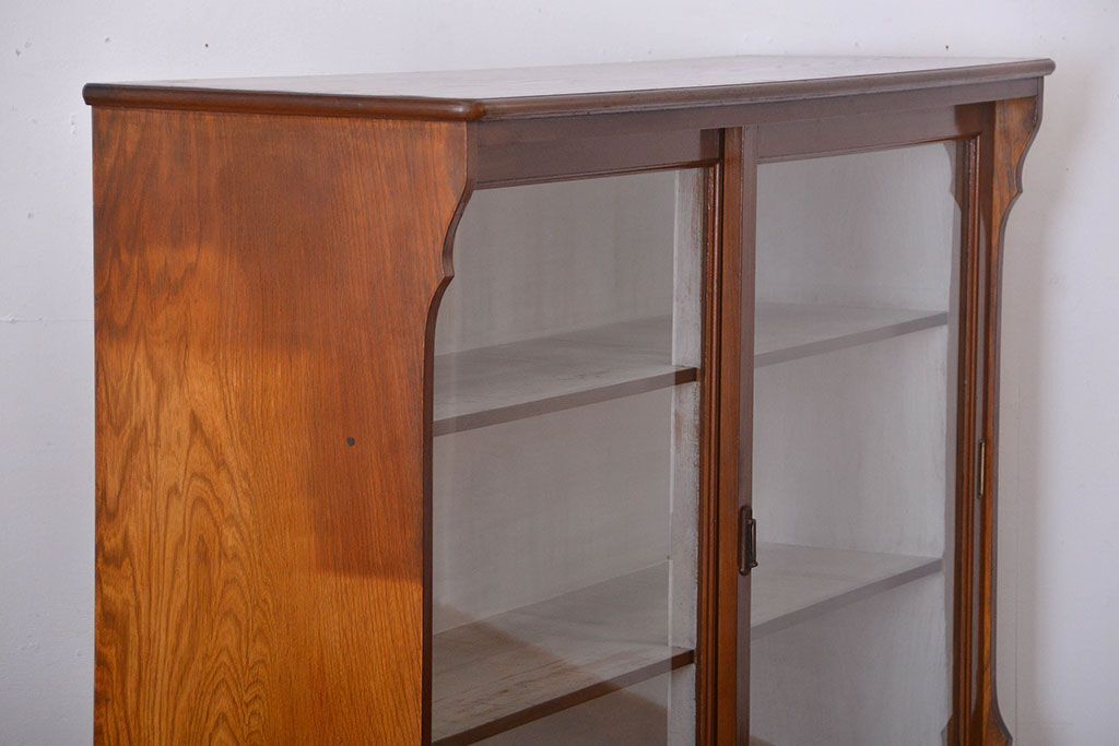 アンティーク家具　アンティーク　大きなガラス引き戸収納棚