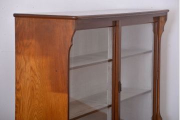 アンティーク家具　アンティーク　大きなガラス引き戸収納棚