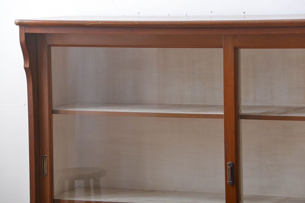 アンティーク家具　アンティーク　大きなガラス引き戸収納棚