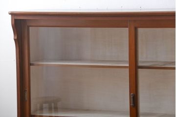アンティーク家具　アンティーク　大きなガラス引き戸収納棚
