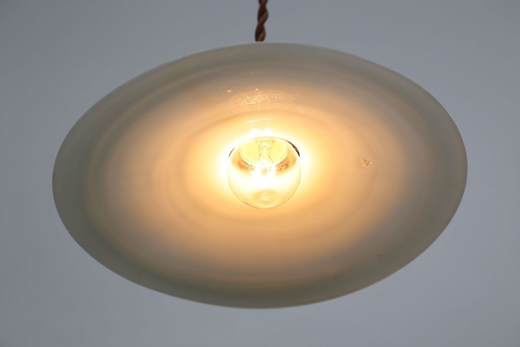 昭和レトロ　シンプルなガラス平笠照明2個セット(2)