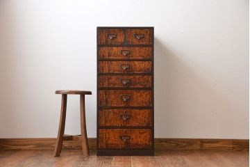アンティーク家具　古民具・骨董　ネームプレート付き縦型小引き出し(1)