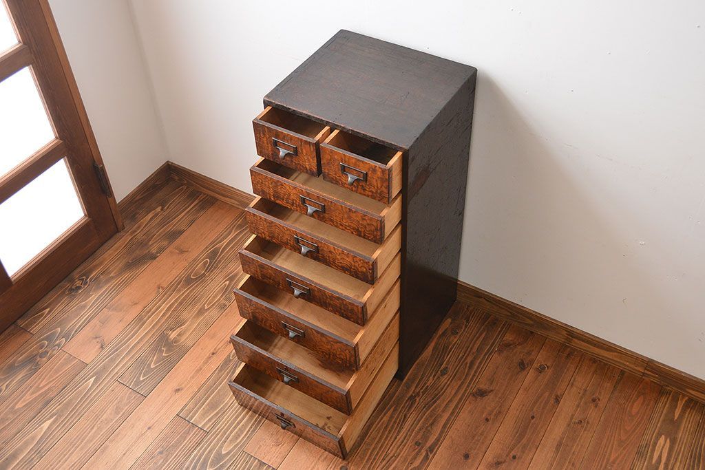 アンティーク家具　古民具・骨董　ネームプレート付き縦型小引き出し(1)