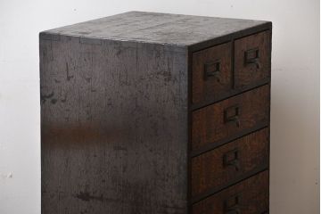 アンティーク家具　古民具・骨董　ネームプレート付き縦型小引き出し(1)