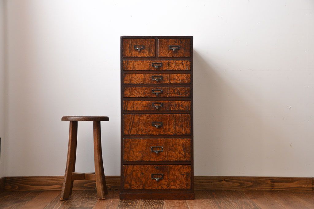 アンティーク家具　古民具・骨董　ネームプレート付き縦型小引き出し(2)