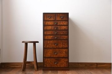 アンティーク家具　古民具・骨董　ネームプレート付き縦型小引き出し(2)