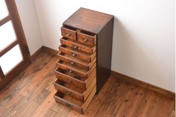 アンティーク家具　古民具・骨董　ネームプレート付き縦型小引き出し(2)