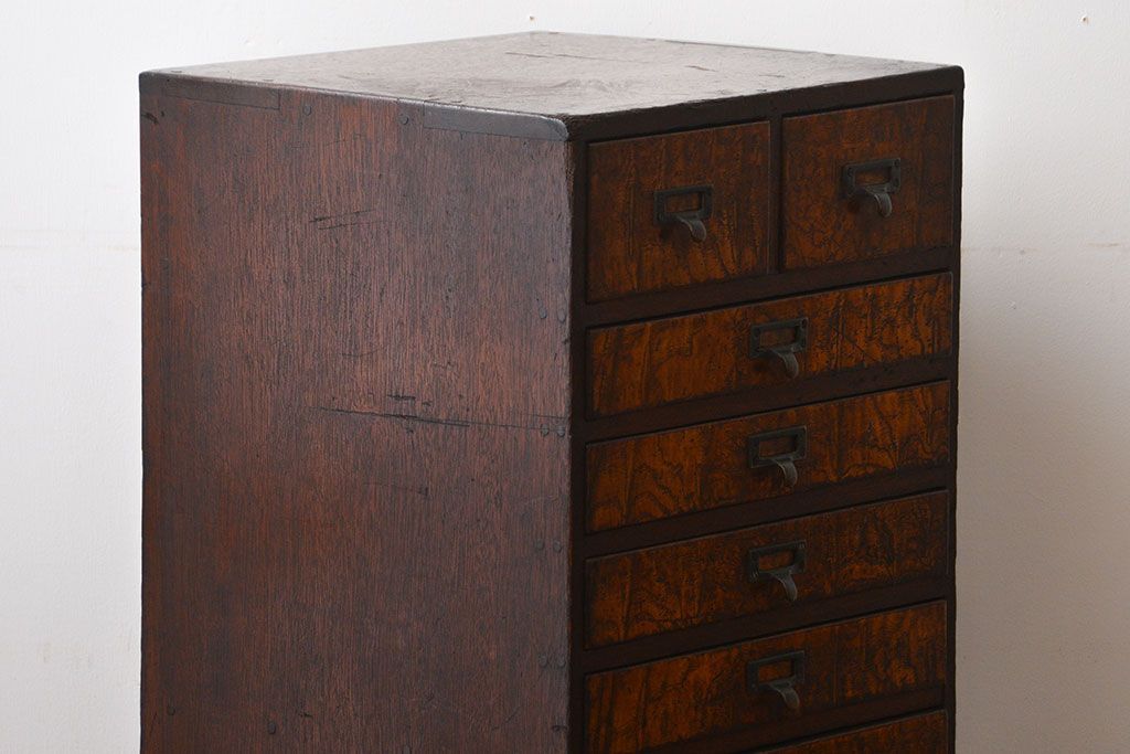 アンティーク家具　古民具・骨董　ネームプレート付き縦型小引き出し(2)