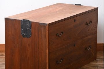 アンティーク家具　前面欅材のシンプルな時代箪笥ローボード(2)