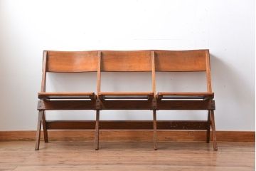 アンティーク家具　イギリスアンティーク　オーク材の折り畳み式3人掛けチャーチベンチ