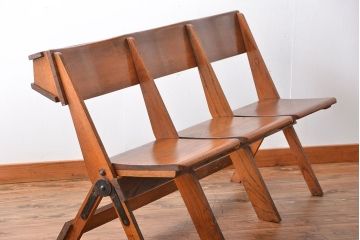 アンティーク家具　イギリスアンティーク　オーク材の折り畳み式3人掛けチャーチベンチ