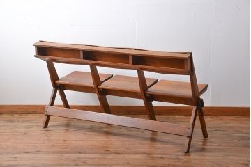 アンティーク家具　イギリスアンティーク　オーク材の折り畳み式3人掛けチャーチベンチ