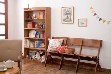 アンティーク家具　イギリスアンティーク　オーク材の折り畳み式3人掛けチャーチベンチ(2)