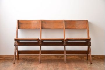 アンティーク家具　イギリスアンティーク　オーク材の折り畳み式3人掛けチャーチベンチ(2)